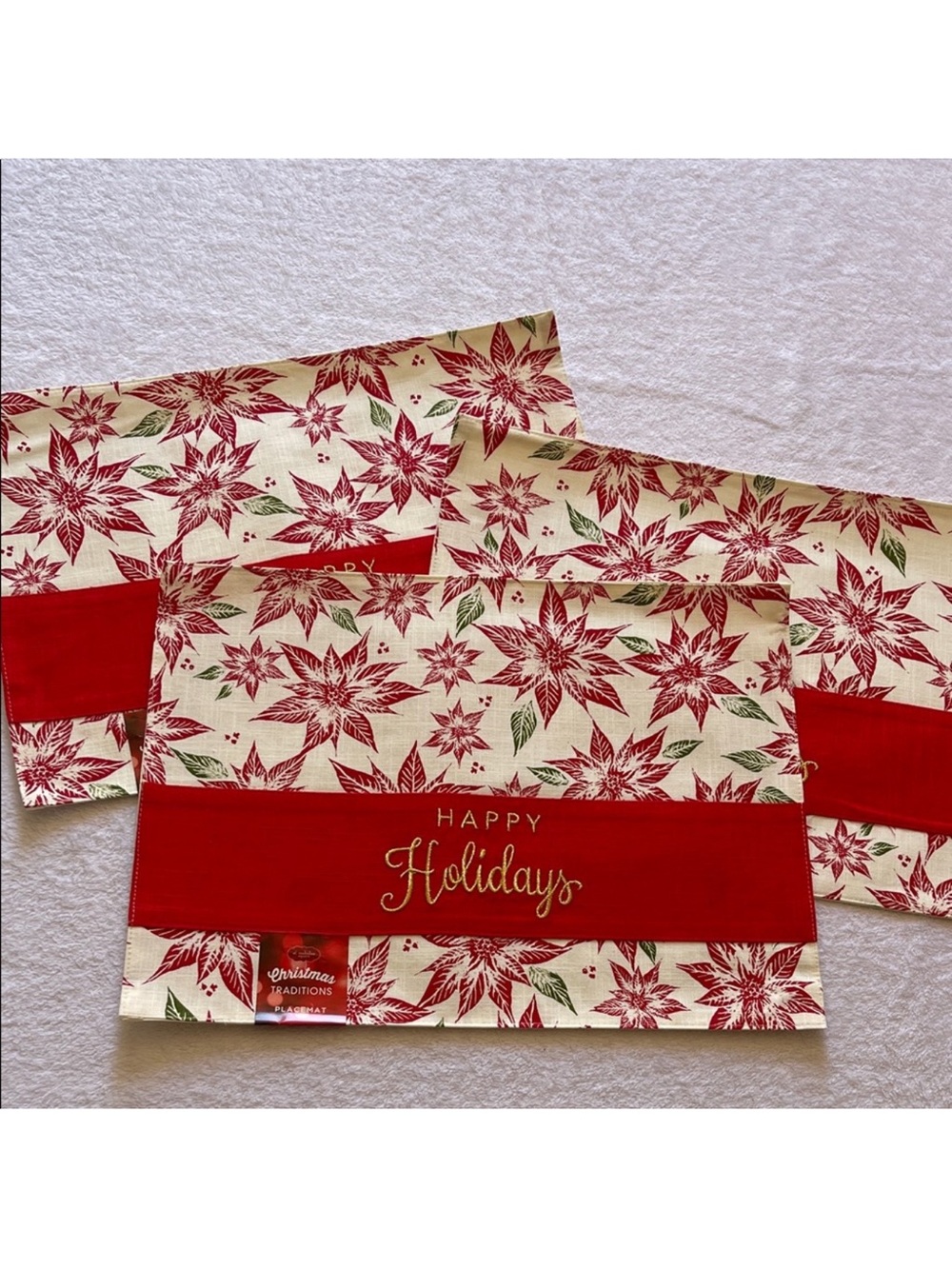 St. Nicholas Christmas Traditions Poinsettia Placements, NEW, Set of 3